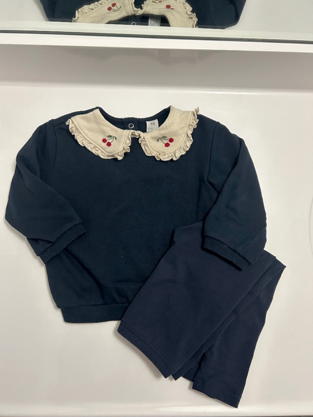 H&M collared cherry top and leggings navy 2t